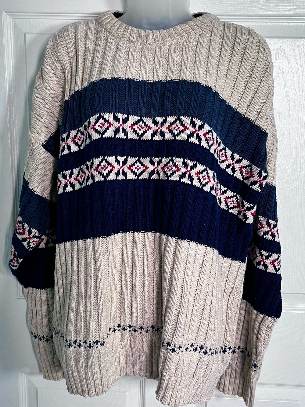 VTG 90s Chaps Ralph Lauren Fair Isle Striped Knit Sweater L USA Cotton
